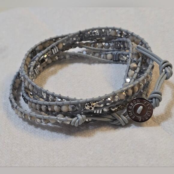Victoria Emerson Crystal & Skull Wrap Bracelet wraps 5 times at wrist,‎ 36” long - Picture 5 of 8